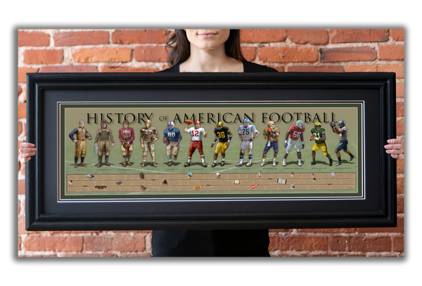 Football - Framed 2” Black Double Matted, Grooved Molding 11 ¾" x 36”