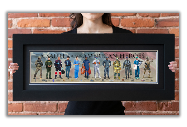 A Salute to our American Heroes - Framed 2" Black Double Matted, Flat Molding 6" x 24"