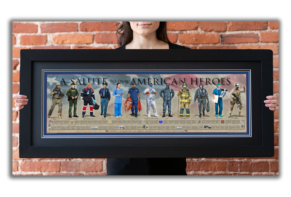 A Salute to our American Heroes - Framed 2” Black Double Matted, Flat Molding 11 ¾" x 36"