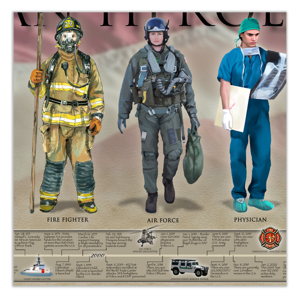 A Salute to our American Heroes - Framed 2” Black Double Matted, Grooved Molding 11 ¾" x 36"