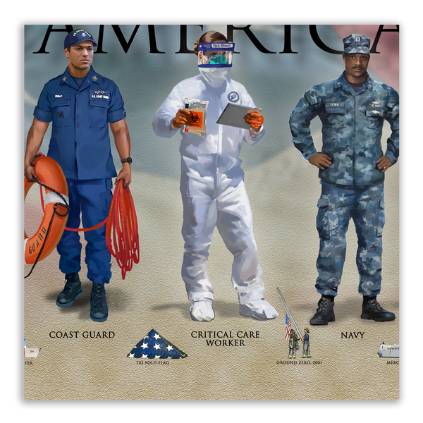 A Salute to our American Heroes - Framed 2" Black Double Matted, Grooved Molding 6" x 24"