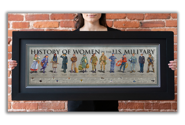 History of Women in the U.S. Military - Framed 2” Black Double Matted, Flat Molding 11 ¾" x 36"