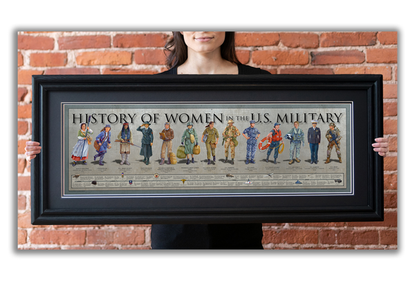 History of Women in the U.S. Military - Framed 2” Black Double Matted, Grooved Molding 11 ¾" x 36"