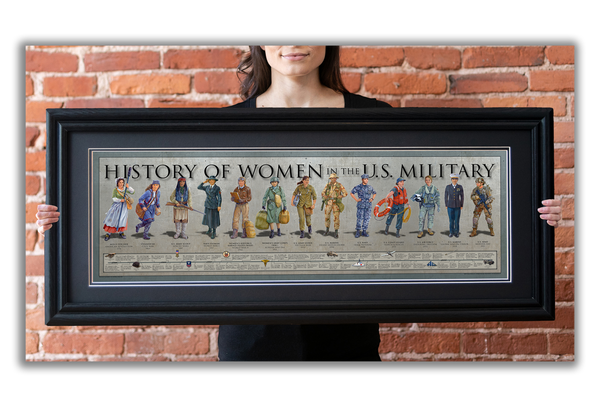 Women in Military - Framed 2” Black Double Matted, Grooved Molding 11 ¾" x 36”