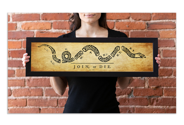 Join or Die - Framed 1", printed with a matte finish, 6" x 24"