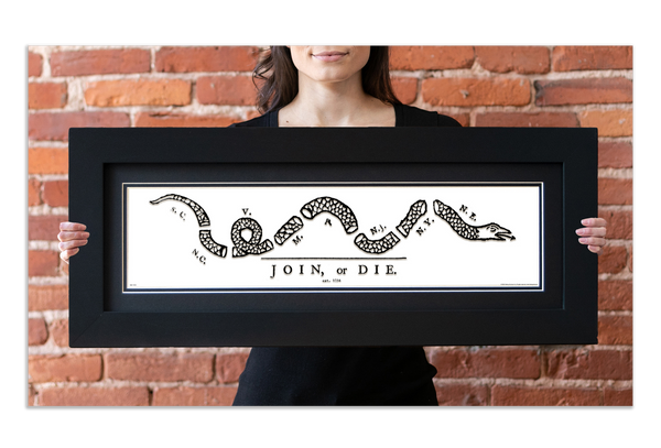 Join or Die - Framed 2" Black Double Matted, Flat Molding 6" x 24"