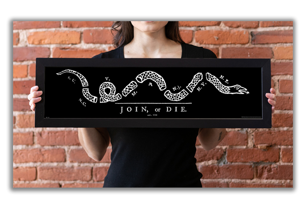 Join or Die - Framed 1", printed with a matte finish, 6" x 24"