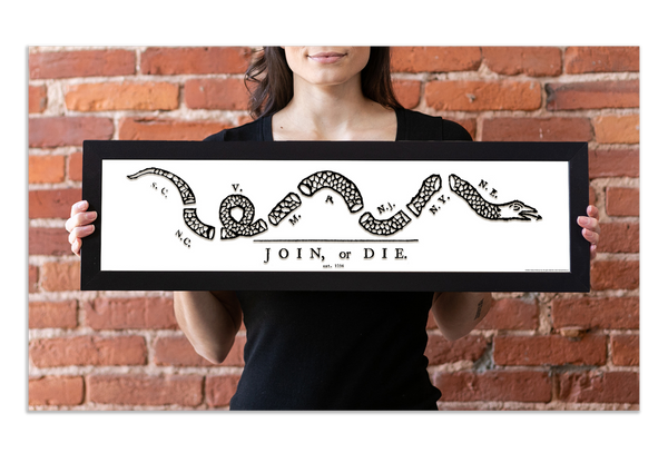 Join or Die - Framed 1", printed with a matte finish, 6" x 24"