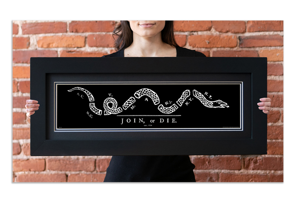 Join or Die - Framed 2" Black Double Matted, Flat Molding 6" x 24"
