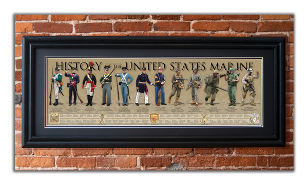 History of the United States Marine - Framed 2” Black Double Matted, Grooved Molding 11 ¾" x 36"