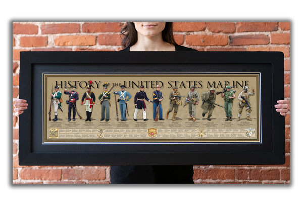 History of the United States Marine - Framed 2” Black Double Matted, Flat Molding 11 ¾" x 36"