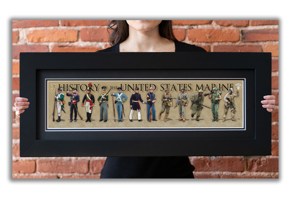 History of the United States Marine - Framed 2" Black Double Matted, Flat Molding 6" x 24"
