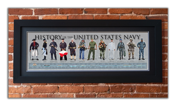 History of the United States Navy - Framed 2” Black Double Matted, Flat Molding 11 ¾" x 36"