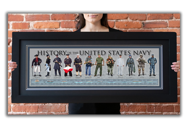 History of the United States Navy - Framed 2” Black Double Matted, Flat Molding 11 ¾" x 36"