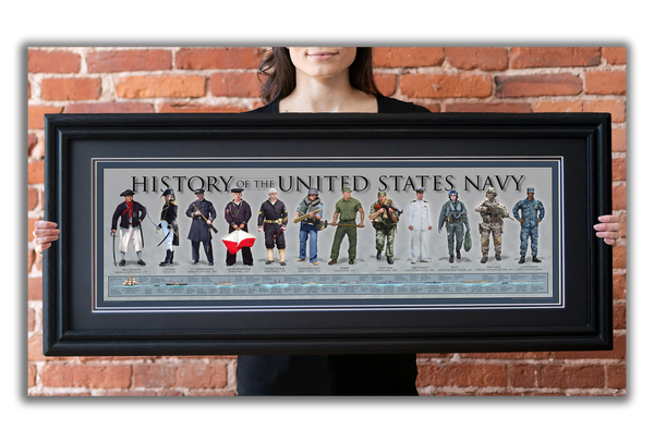 History of the United States Navy - Framed 2” Black Double Matted, Grooved Molding 11 ¾" x 36"