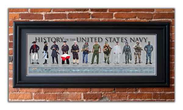 History of the United States Navy - Framed 2” Black Double Matted, Grooved Molding 11 ¾" x 36"
