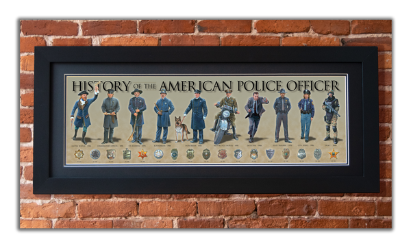 History of the American Police Officer - Framed 2” Black Double Matted, Flat Molding 11 ¾" x 36"