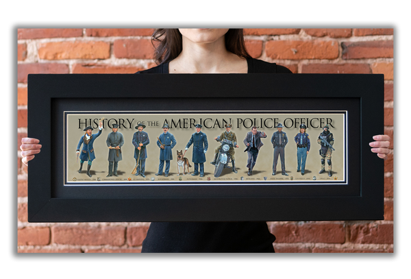 History of the American Police Officer - Framed 2" Black Double Matted, Flat Molding 6" x 24"