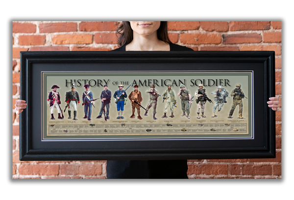 History of the American Soldier - Framed 2” Black Double Matted, Grooved Molding 11 ¾" x 36"