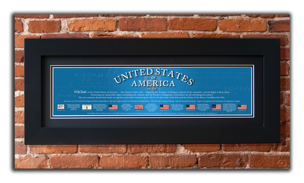 USA 1776 - Framed 2" Black Double Matted, Flat Molding 6" x 24"