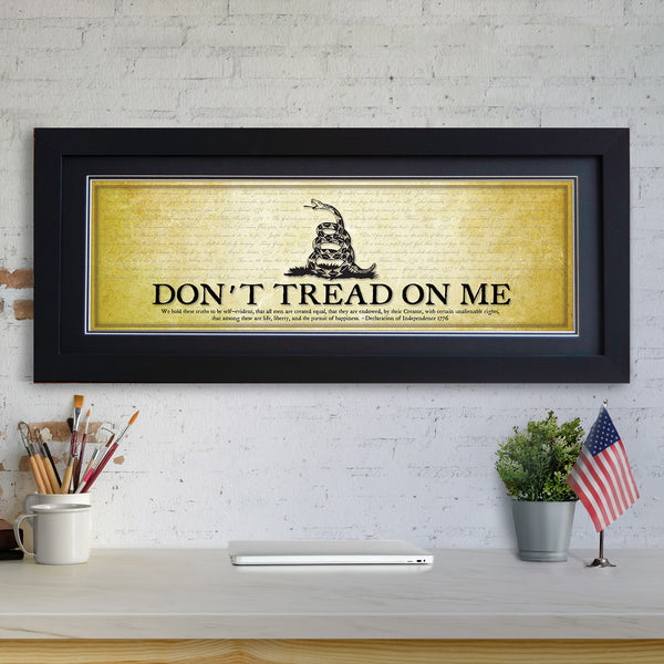 Don't Tread on Me - Framed 2” Black Double Matted, Flat Molding 11 ¾" x 36"