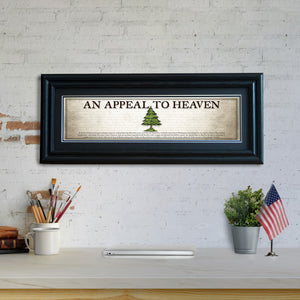 An Appeal To Heaven Flag - Framed 2" Black Double Matted, Grooved Molding 6" x 24"