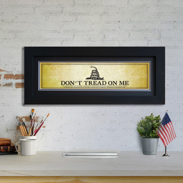 Don't Tread on Me - Framed 2" Black Double Matted, Flat Molding 6" x 24"