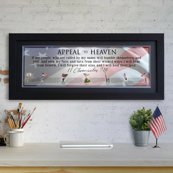 Appeal to Heaven - Framed 2” Black Double Matted, Flat Molding 11 ¾" x 36”