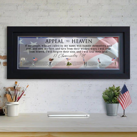 Appeal to Heaven - Framed 2” Black Double Matted, Flat Molding 11 ¾" x 36”