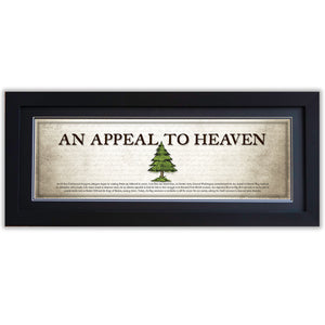 An Appeal To Heaven Flag - Framed 2” Black Double Matted, Flat Molding 11 ¾" x 36"