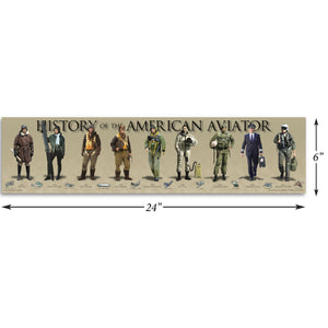History of the American Aviator - Framed 2" Black Double Matted, Print Size 6" x 24"