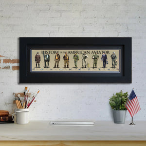 History of the American Aviator - Framed 2" Black Double Matted, Flat Molding 6" x 24"