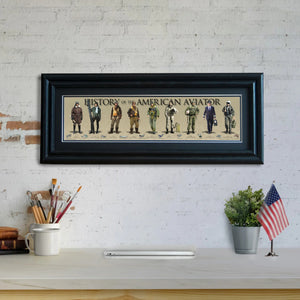 History of the American Aviator - Framed 2" Black Double Matted, Grooved Molding 6" x 24"