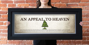 An Appeal To Heaven Flag - Framed 2” Black Double Matted, Flat Molding 11 ¾" x 36"
