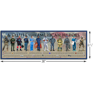 A Salute to our American Heroes - Framed 2” Black Double Matted, Print Size 11¾" x 36"