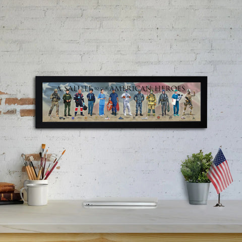 A Salute to our American Heroes - Framed 1”,  printed with a matte finish, 6" x 24”