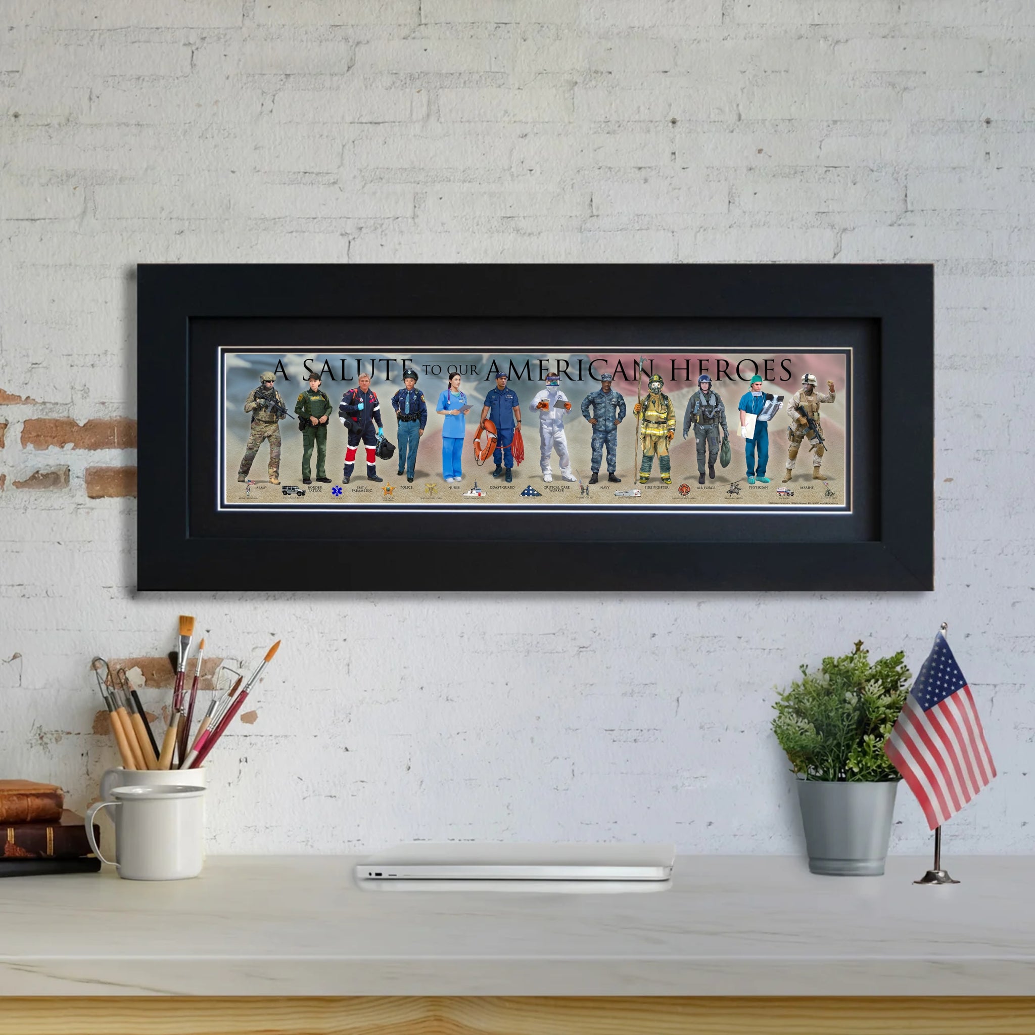 A Salute to our American Heroes - Framed 2” Black Double Matted, Flat Molding 6" x 24”