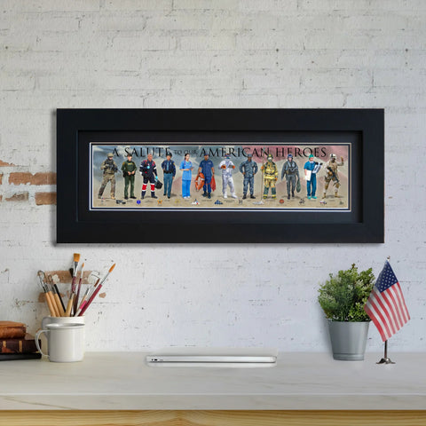 A Salute to our American Heroes - Framed 2” Black Double Matted, Flat Molding 6" x 24”