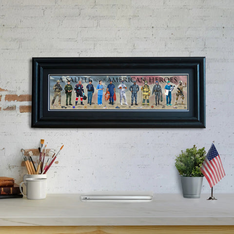 A Salute to our American Heroes - Framed 2” Black Double Matted, Grooved Molding 6"x24”