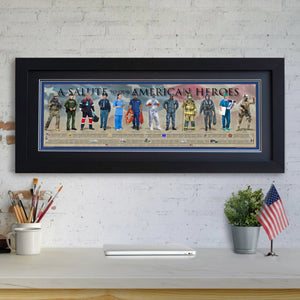 A Salute to our American Heroes - Framed 2” Black Double Matted, Flat Molding 11 ¾" x 36"