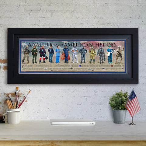 A Salute to our American Heroes - Framed 2” Black Double Matted, Flat Molding 11 ¾" x 36”