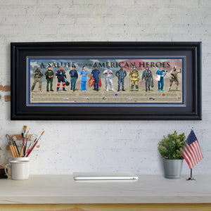 A Salute to our American Heroes - Framed 2” Black Double Matted, Grooved Molding 11 ¾" x 36"