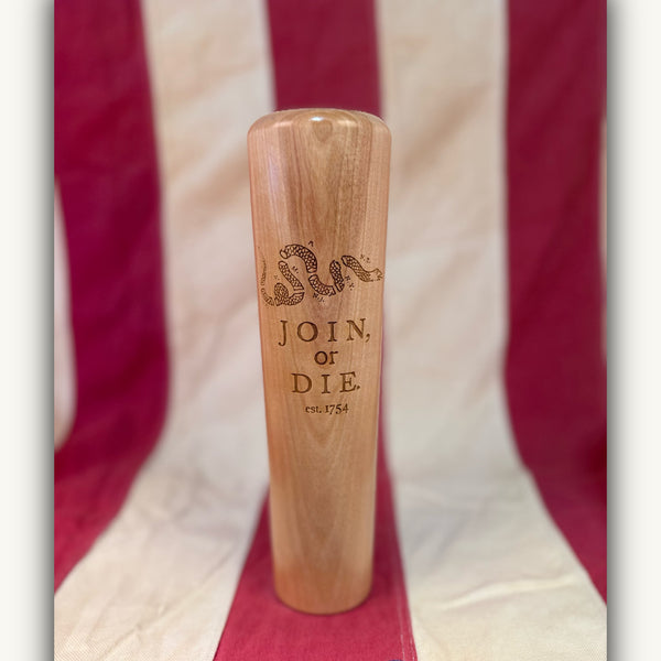 “Join, or Die” – Patriotic Wooden Mug Crafted from a Baseball Bat