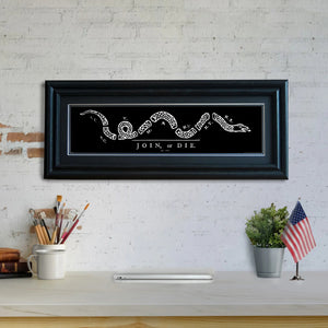 Join or Die - Framed 2" Black Double Matted, Print Size 6" x 24"