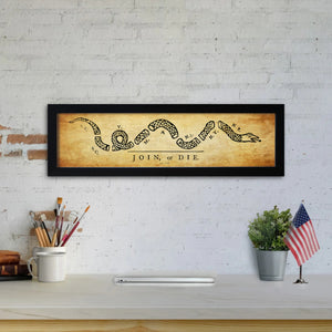 Join or Die - Framed 1", printed with a matte finish, 6" x 24"