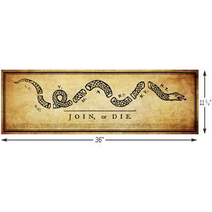 Join or Die - Framed 2” Black Double Matted, Print Size 11¾" x 36"