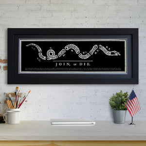 Join or Die - Framed 2” Black Double Matted, Print Size 11¾" x 36"