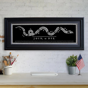 Join or Die - Framed 2” Black Double Matted, Print Size 11¾" x 36"