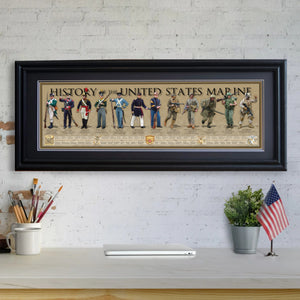 History of the United States Marine - Framed 2” Black Double Matted, Grooved Molding 11 ¾" x 36"