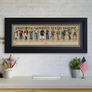 History of the United States Marine - Framed 2” Black Double Matted, Flat Molding 11 ¾" x 36"